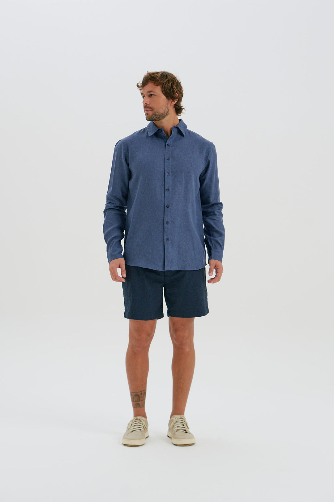 Camisa Puro Linho Manga Longa - Azul Milano