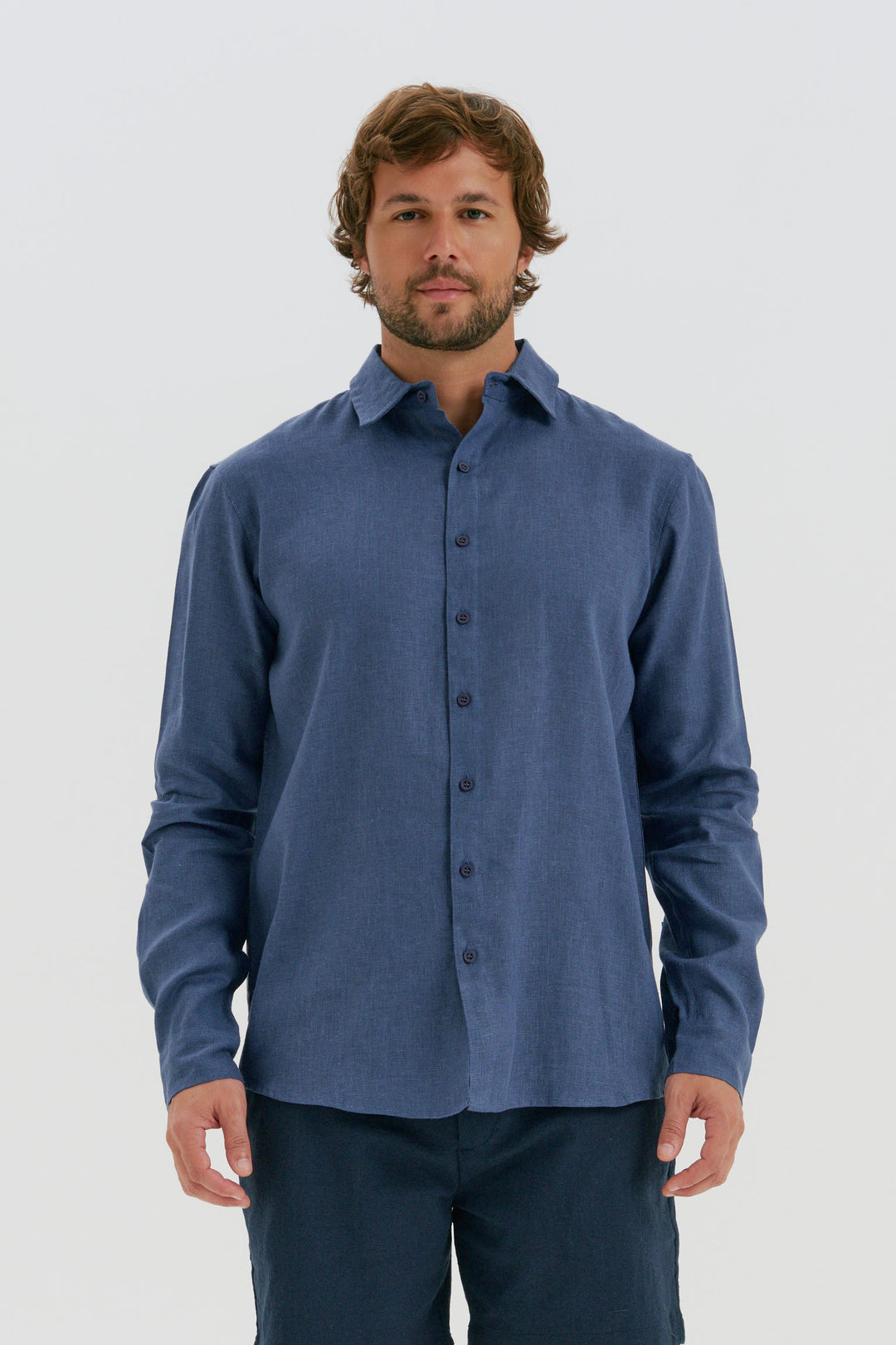 Camisa Puro Linho Manga Longa - Azul Milano