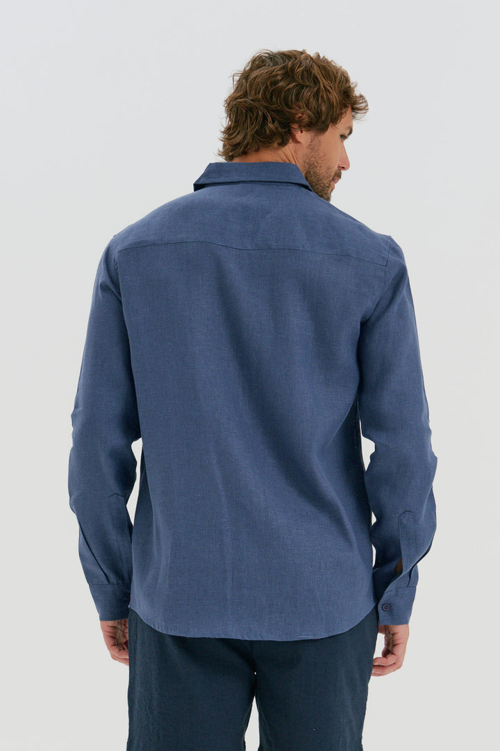Camisa Puro Linho Manga Longa - Azul Milano