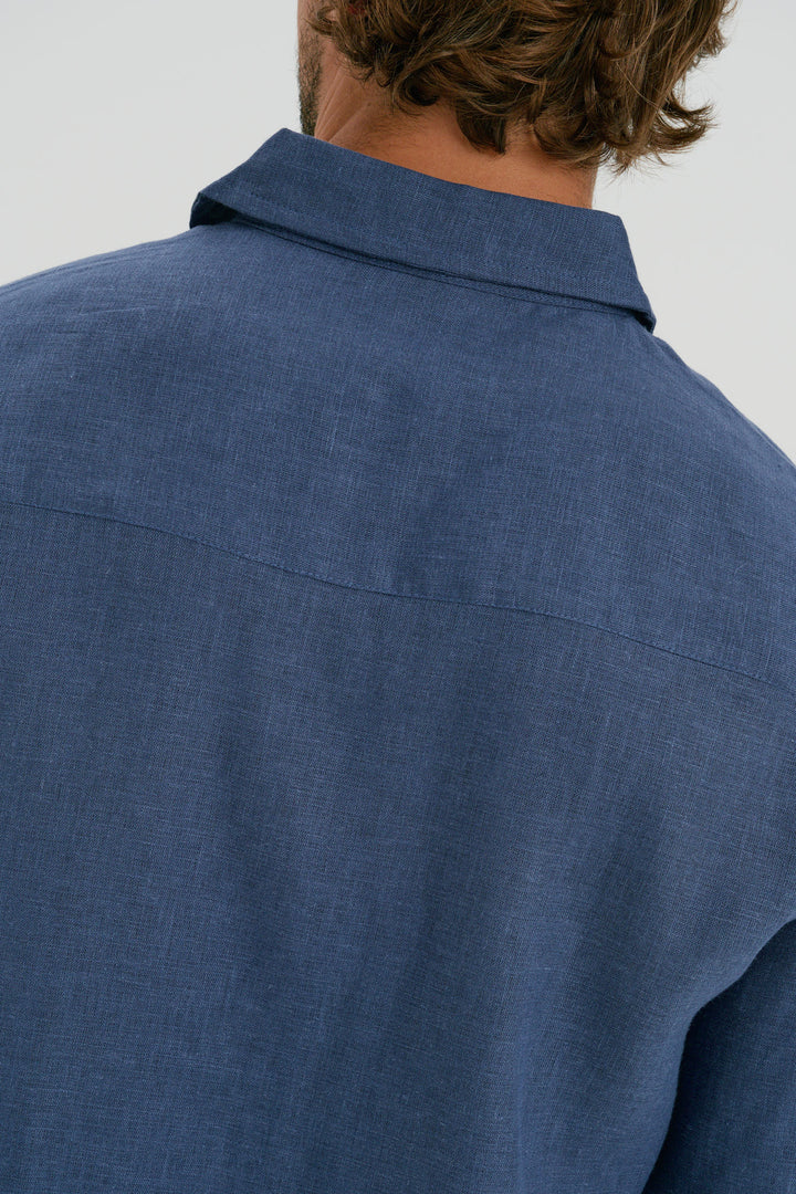Camisa Puro Linho Manga Longa - Azul Milano
