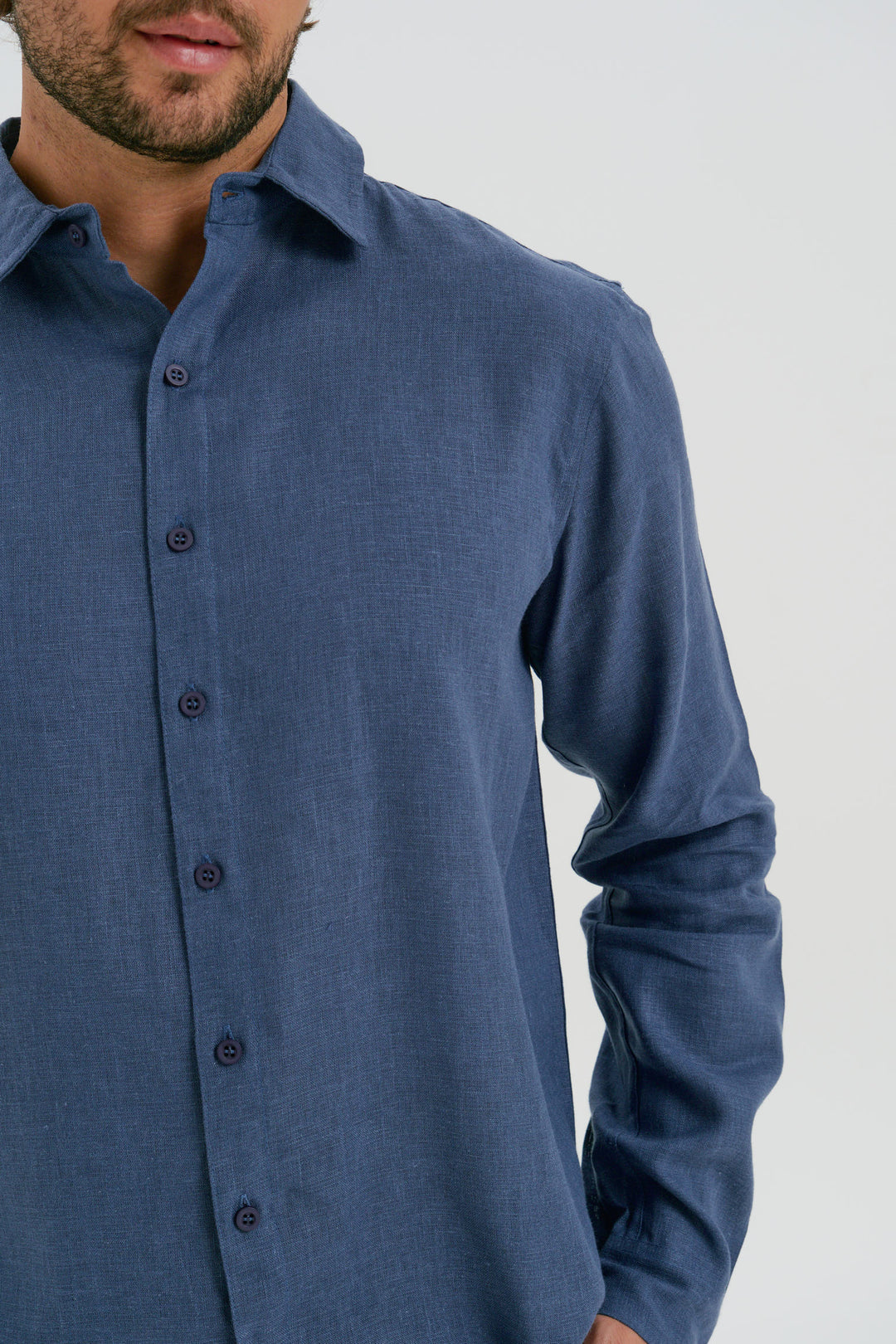Camisa Puro Linho Manga Longa - Azul Milano
