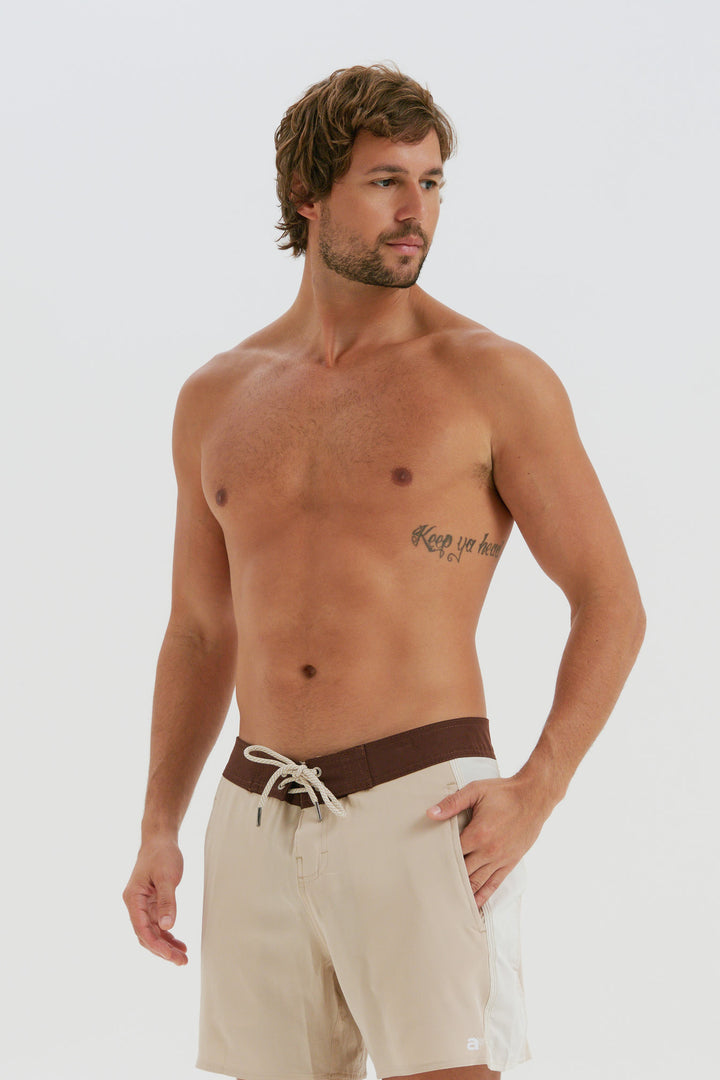 Boardshort Retro Faixa Lateral -  Areia