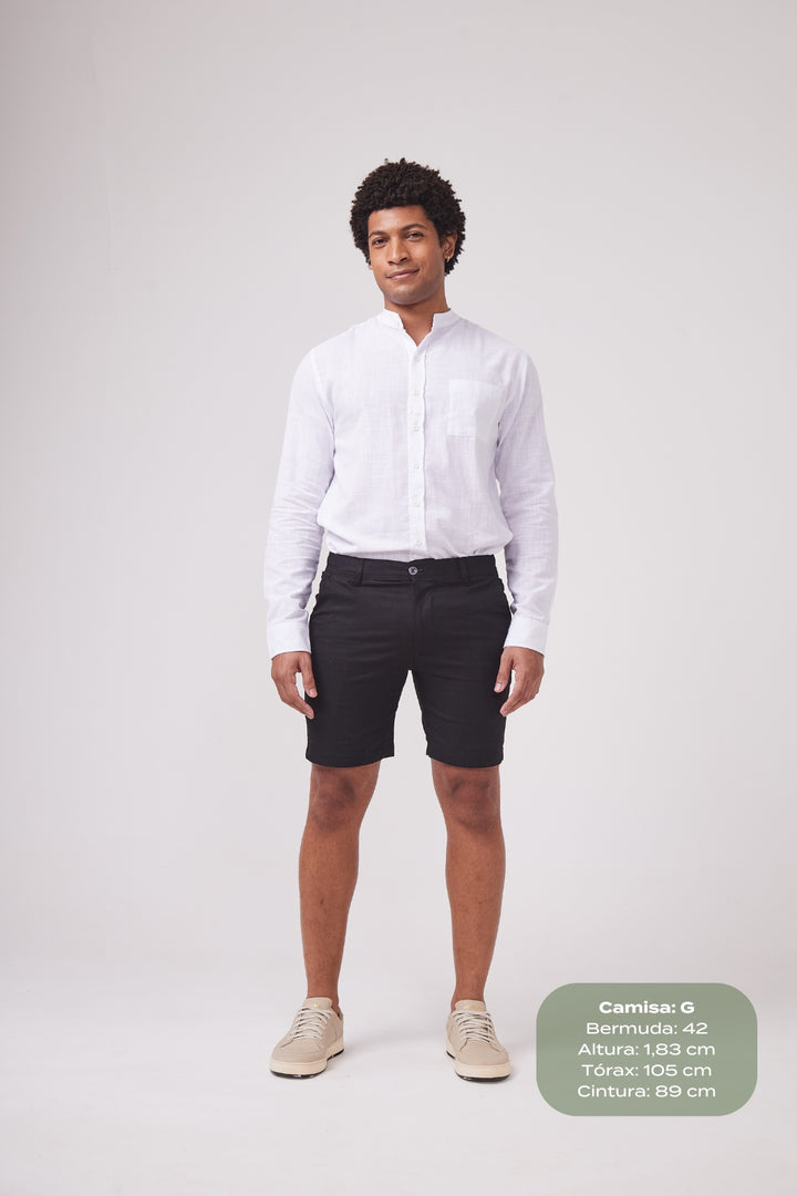 Bermuda de Linho Alfaiataria - Preta