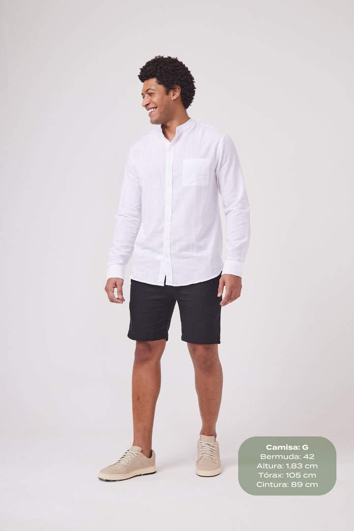 Bermuda de Linho Alfaiataria - Preta