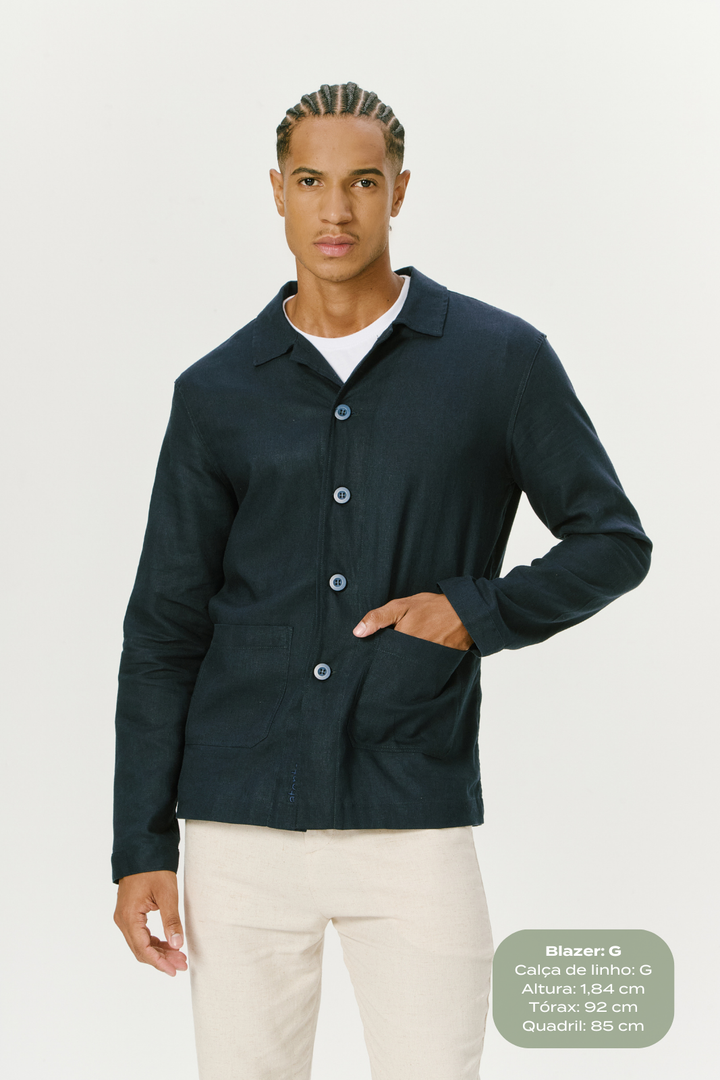 Blazer de Linho Atento - Azul Marinho