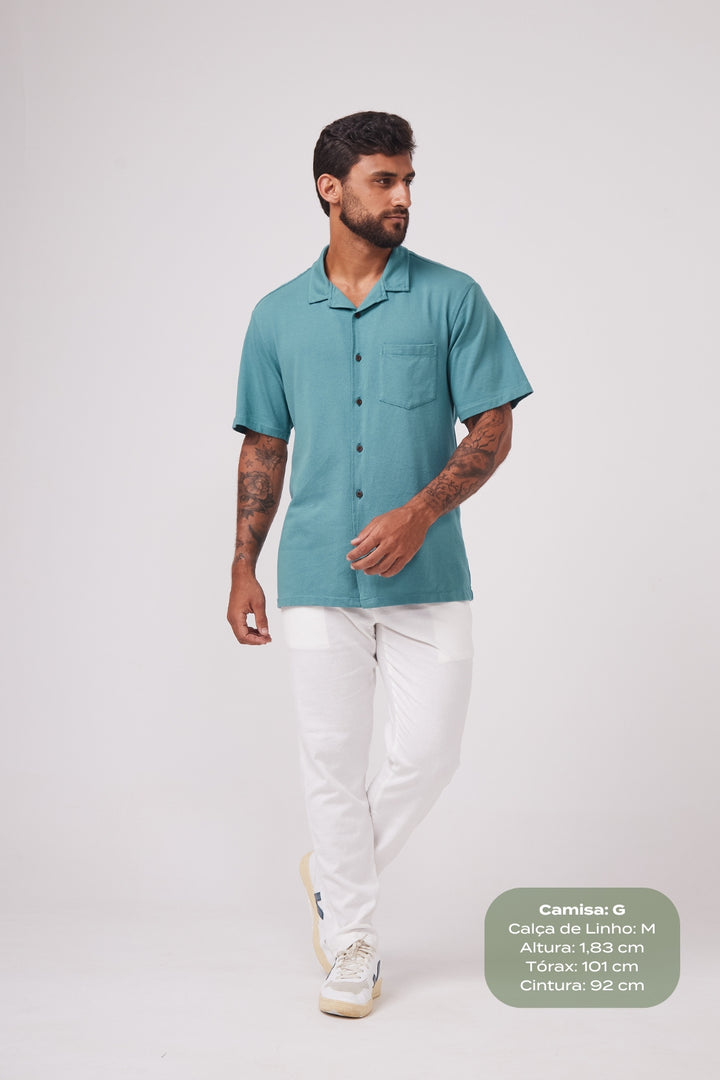 Camisa Blanc Gola Cubana - Verde Água