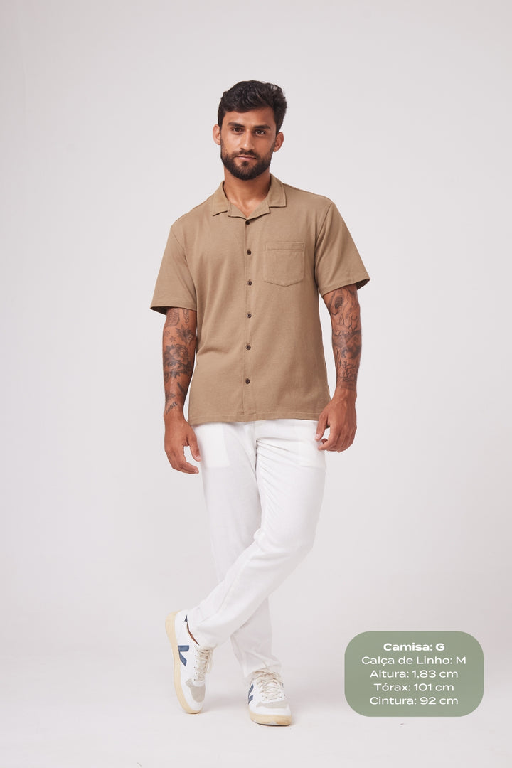 Camisa Blanc Gola Cubana - Caqui