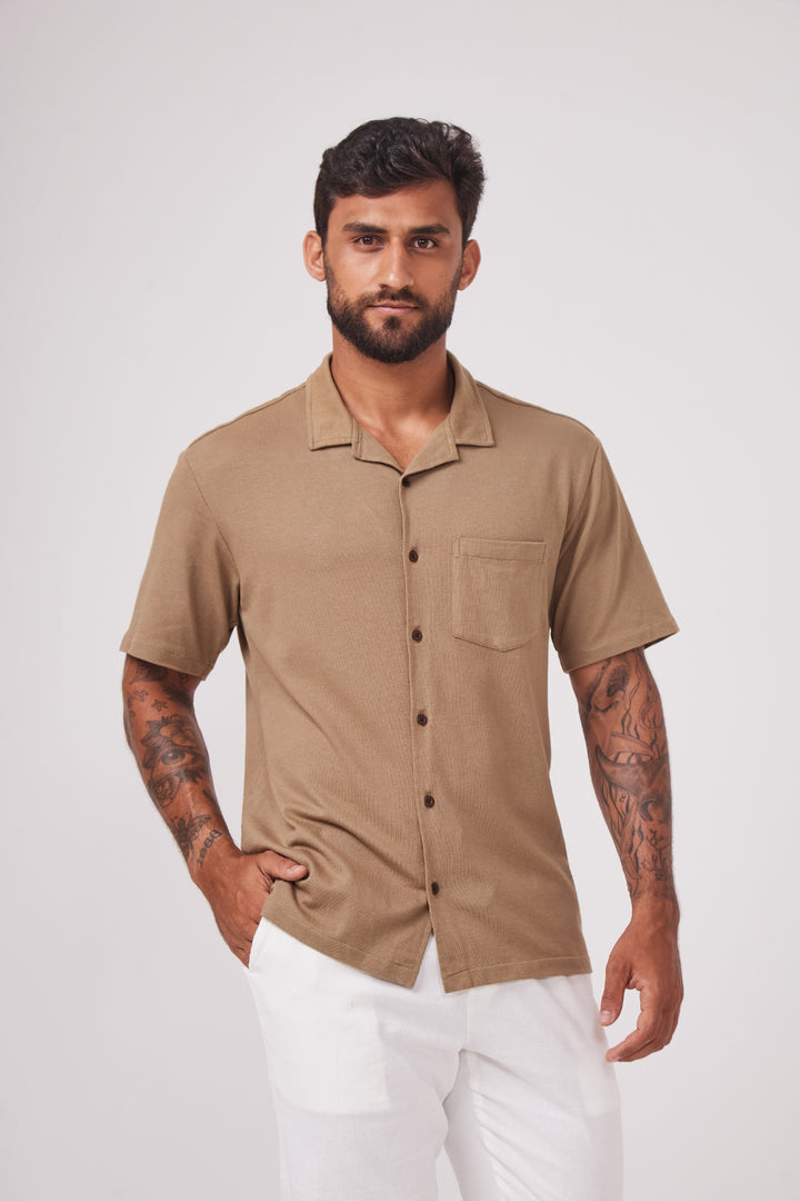 Camisa Blanc Gola Cubana - Caqui