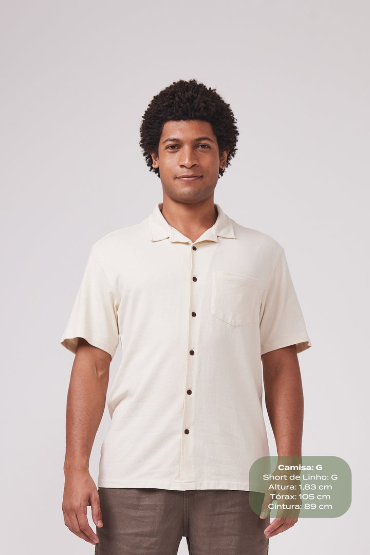 Camisa Blanc Gola Cubana - Areia