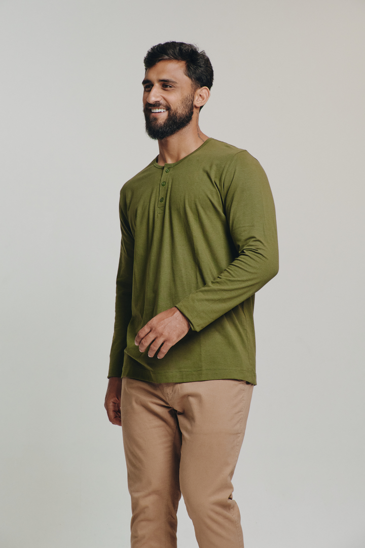 Henley Fio Egípcio Manga Longa - Verde