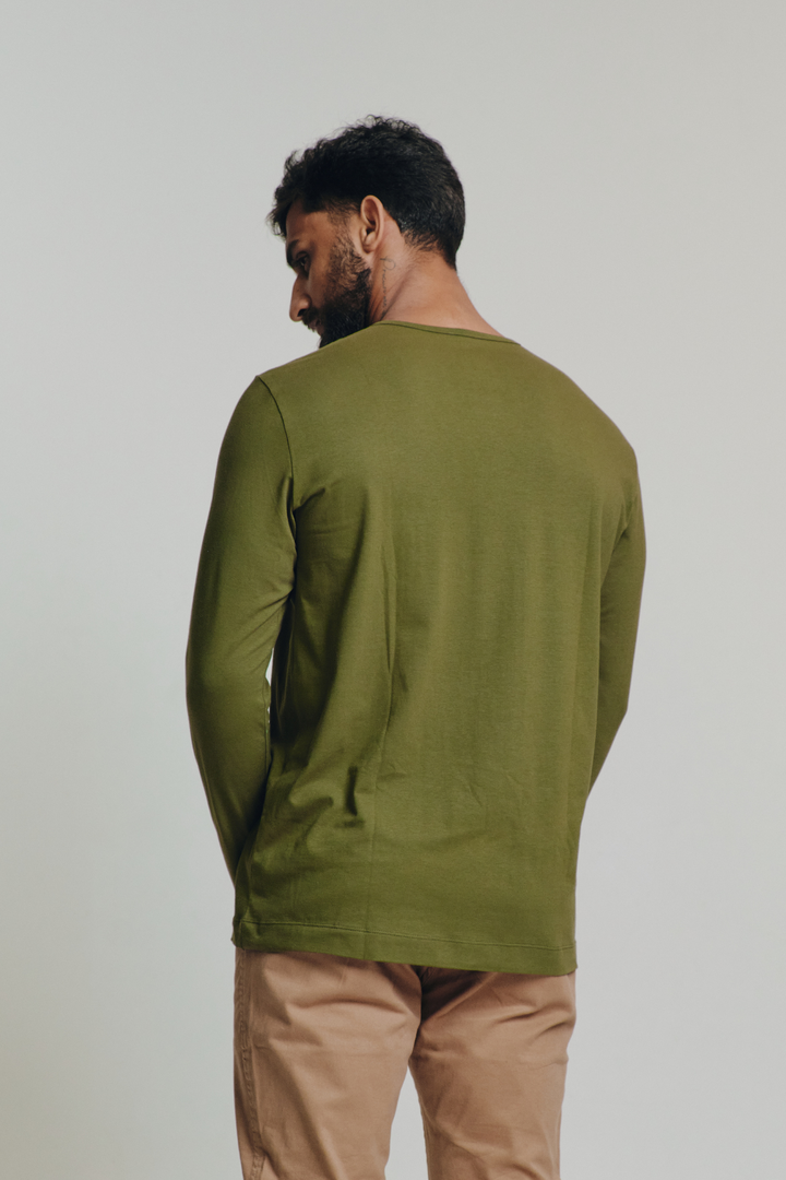 Henley Fio Egípcio Manga Longa - Verde